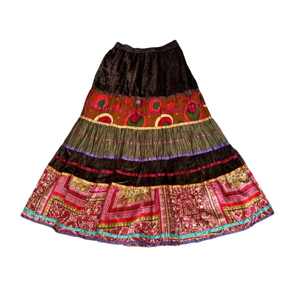 Agapo Skirt Womens Size Large Bohemian Maxi Festival Skirt Multicolor Patchwork - Picture 1 of 9